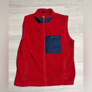 Vineyard Vines Red Fleece Vest with Navy Accent